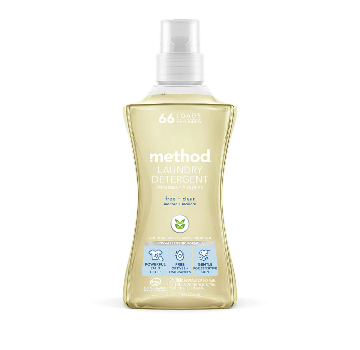laundry detergent - free + clear, 53.5 fl oz